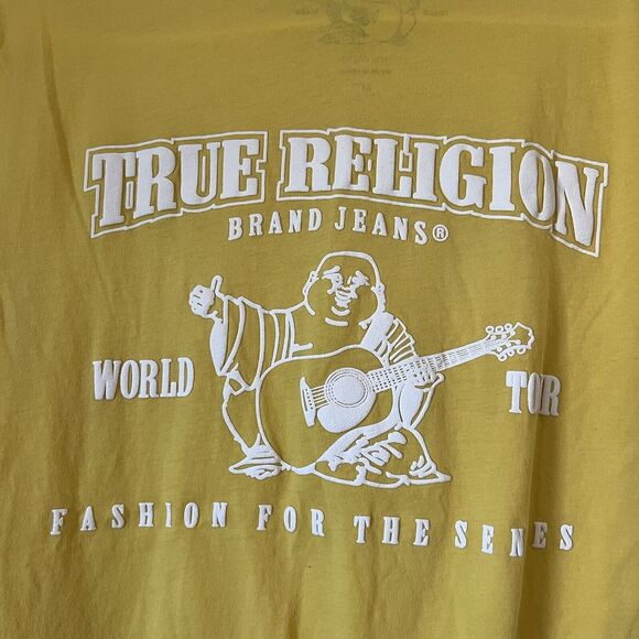 TRUE RELIGION World Tour 1956 Size Med Gold Short Sleeve T Shirt - Picture 8 of 8